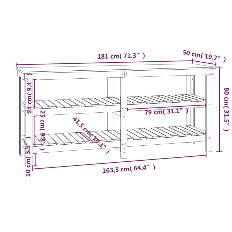 Werkbank 181x50x80 cm massief grenenhout wit 181 x 50 x 80 cm Wit