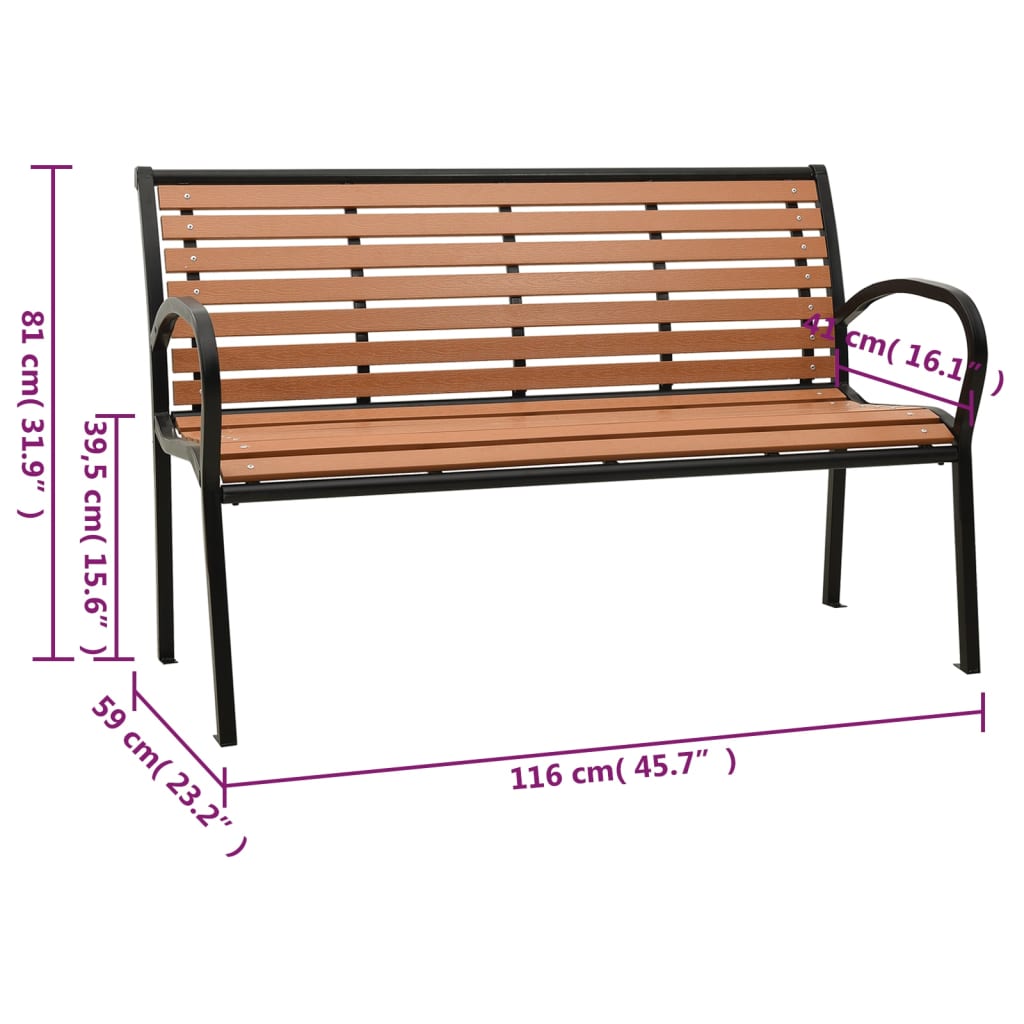Tuinbank 116 Cm Staal En Hkc Zwart En Bruin