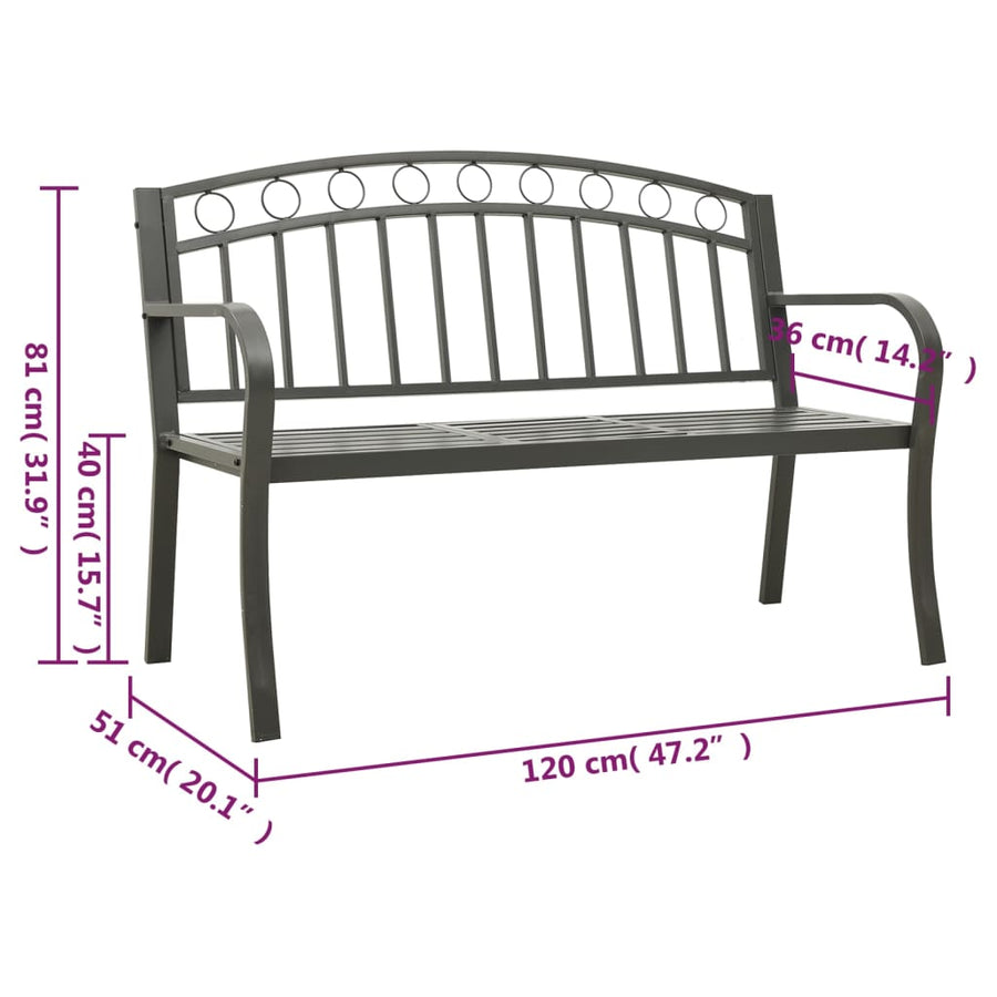 Tuinbank met tafel 120 cm staal grijs