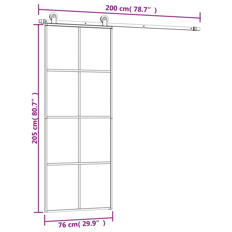 Schuifdeur Met Beslag Esg-Glas En Aluminium 76 x 205 cm 4x2 rooster