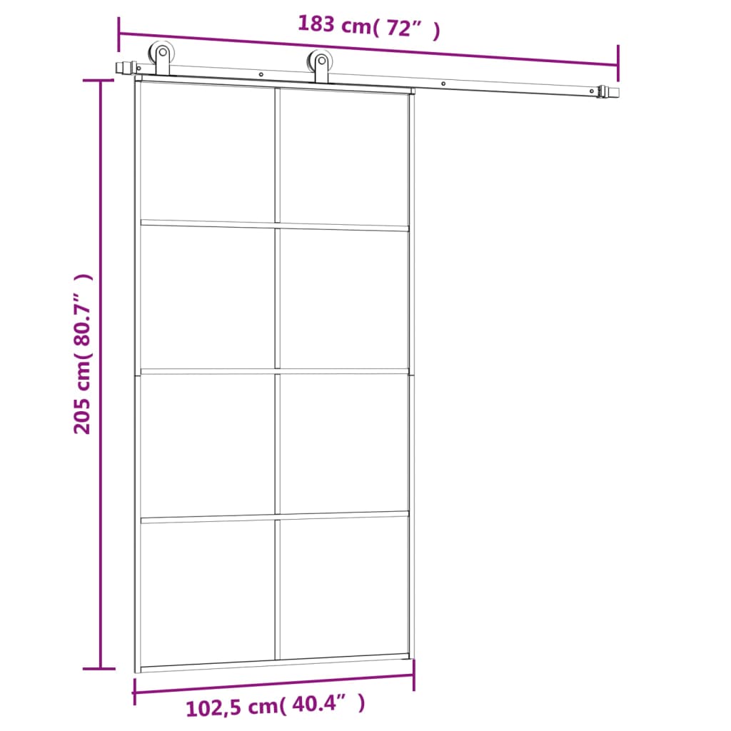 Schuifdeur Met Beslag 02,5X205 Cm Esg-Glas En Aluminium