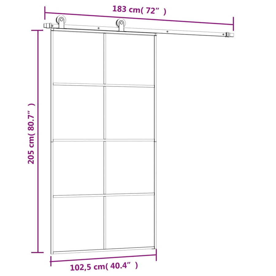Schuifdeur Met Beslag 02,5X205 Cm Esg-Glas En Aluminium