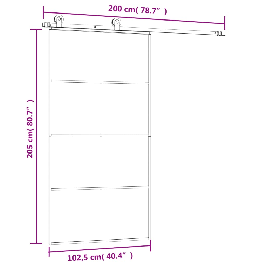 Schuifdeur Met Beslag 02,5X205 Cm Esg-Glas En Aluminium