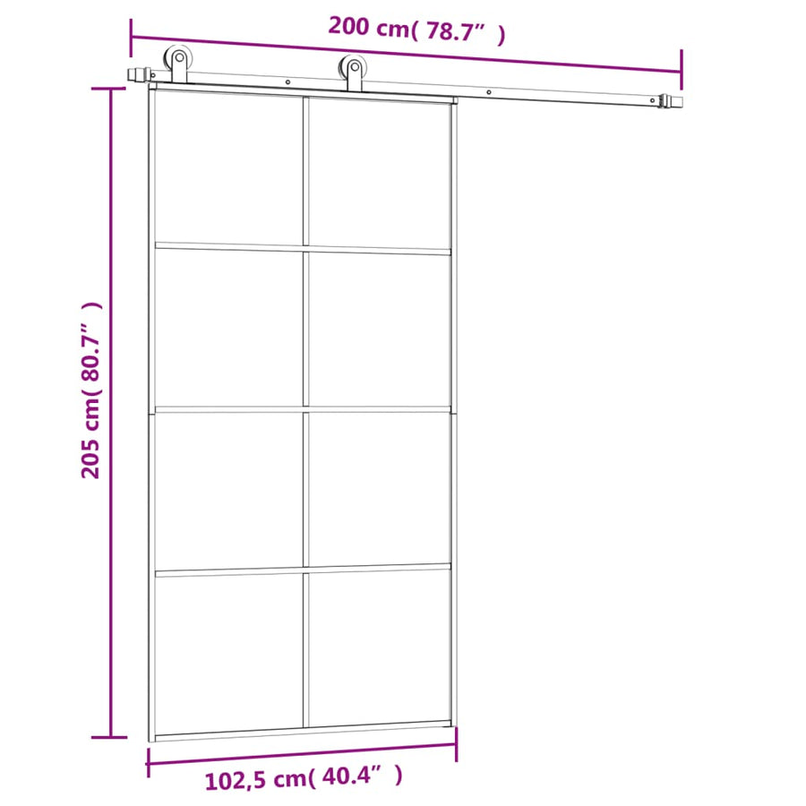 Schuifdeur Met Beslag 02,5X205 Cm Esg-Glas En Aluminium