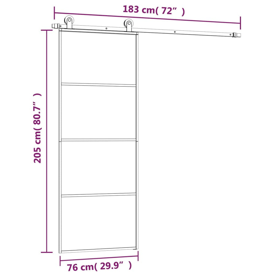 Schuifdeur Met Beslag Esg-Glas En Aluminium 76 x 205 cm 3 horizontale stangen
