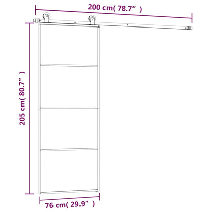 Schuifdeur Met Beslag Esg-Glas En Aluminium 76 x 205 cm 3 horizontale stangen