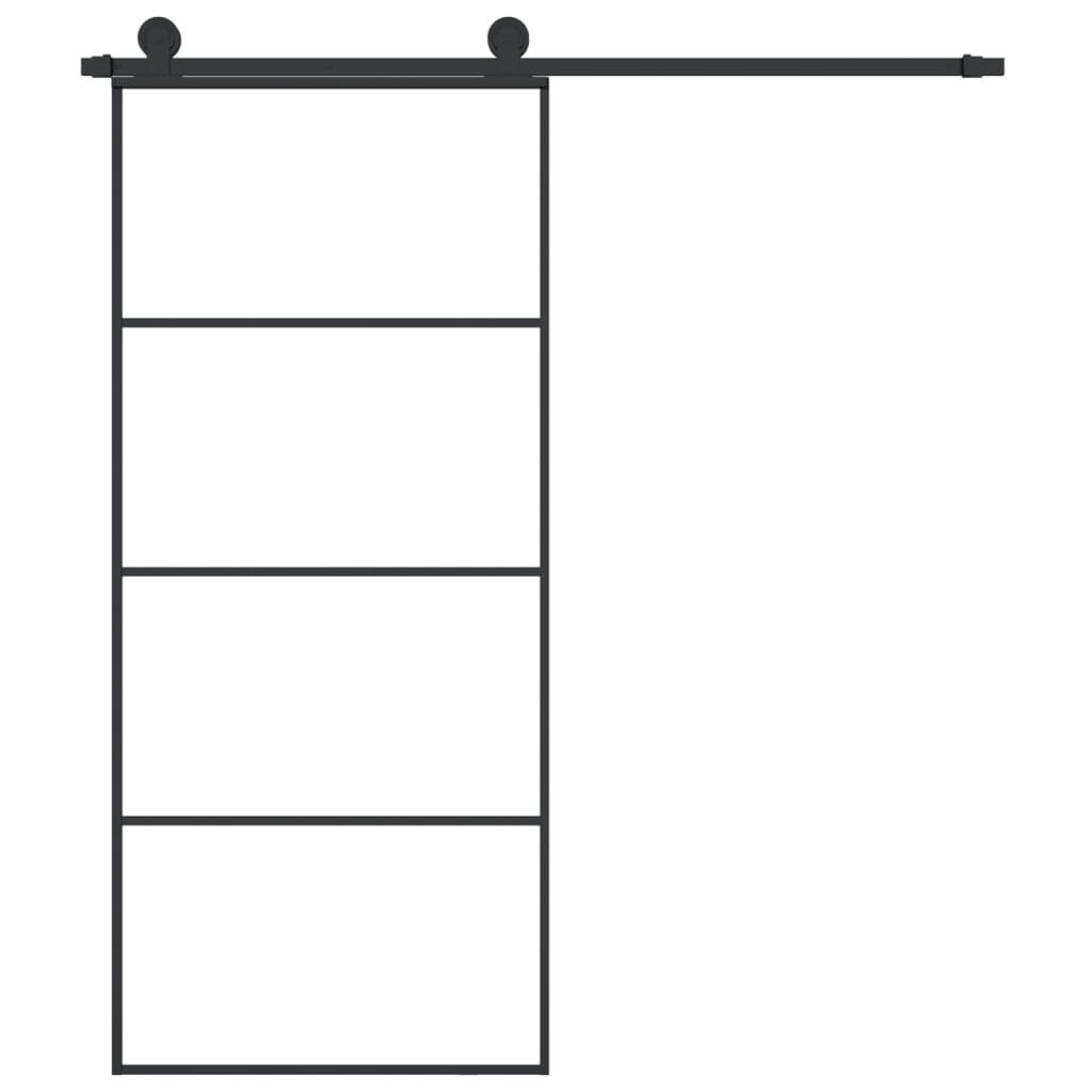 Schuifdeur Met Beslag Esg-Glas En Aluminium 90 x 205 cm 3 horizontale stangen