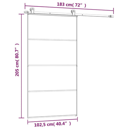Schuifdeur Met Beslag 02,5X205 Cm Esg-Glas En Aluminium 102.5 x 205 cm 3 horizontale stangen