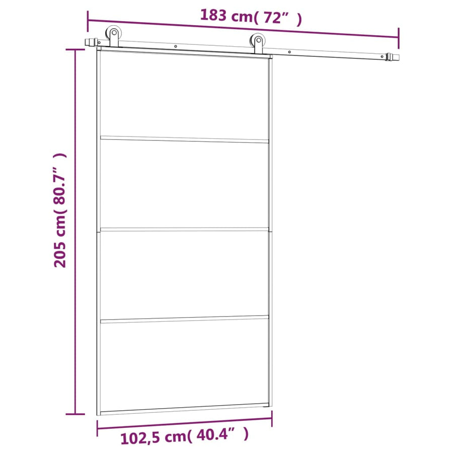 Schuifdeur Met Beslag 02,5X205 Cm Esg-Glas En Aluminium 102.5 x 205 cm 3 horizontale stangen