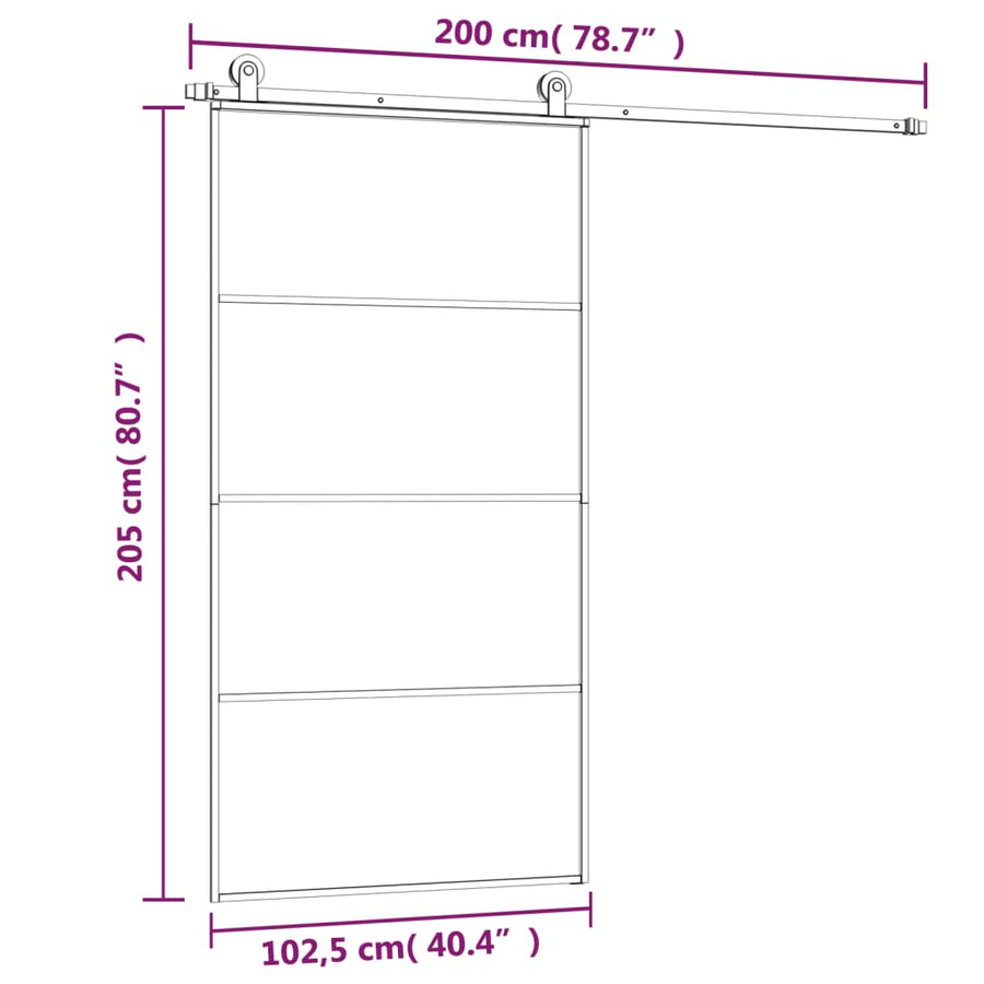 Schuifdeur Met Beslag 02,5X205 Cm Esg-Glas En Aluminium 102.5 x 205 cm 3 horizontale stangen