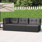 3-Delige Loungeset Met Kussens Poly Rattan Zwart hoek + 2x midden