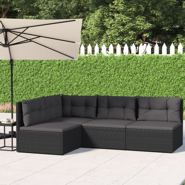 4-Delige Loungeset Met Kussens Poly Rattan Zwart corner + 3x middle