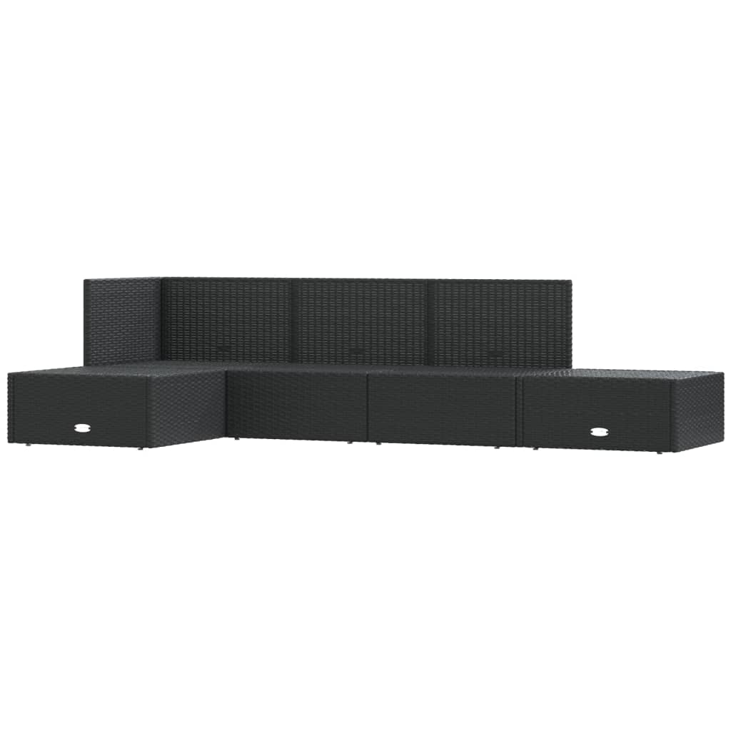 5-Delige Loungeset Met Kussens Poly Rattan Zwart hoek + 3x midden + voetensteun