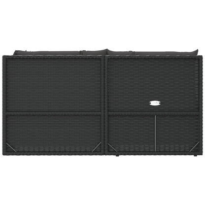 5-Delige Loungeset Met Kussens Poly Rattan Zwart hoek + 3x midden + voetensteun
