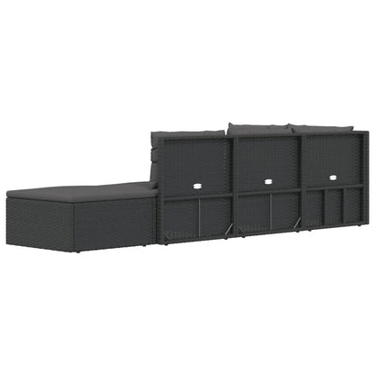 5-Delige Loungeset Met Kussens Poly Rattan Zwart hoek + 3x midden + voetensteun