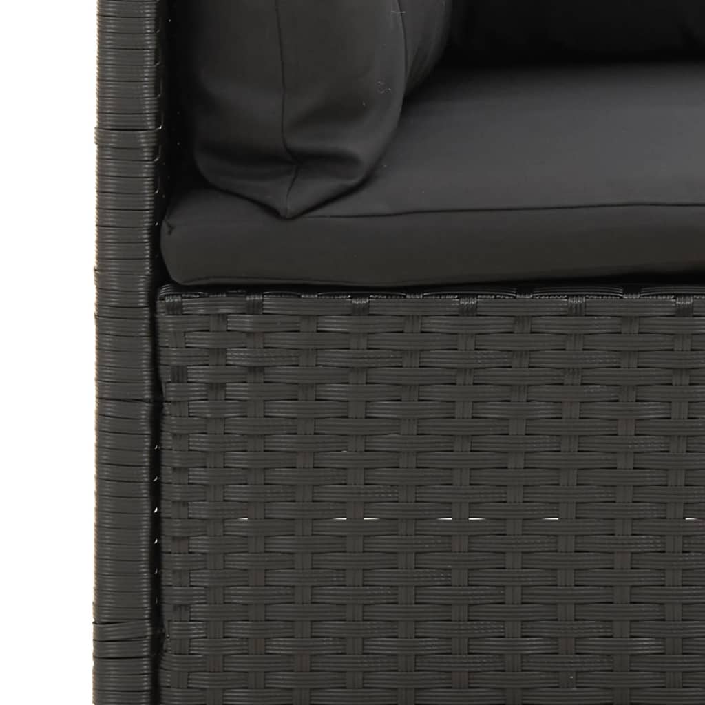 5-Delige Loungeset Met Kussens Poly Rattan Zwart hoek + 3x midden + voetensteun