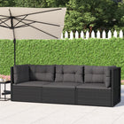 3-Delige Loungeset Met Kussens Poly Rattan Zwart 2x hoek + midden