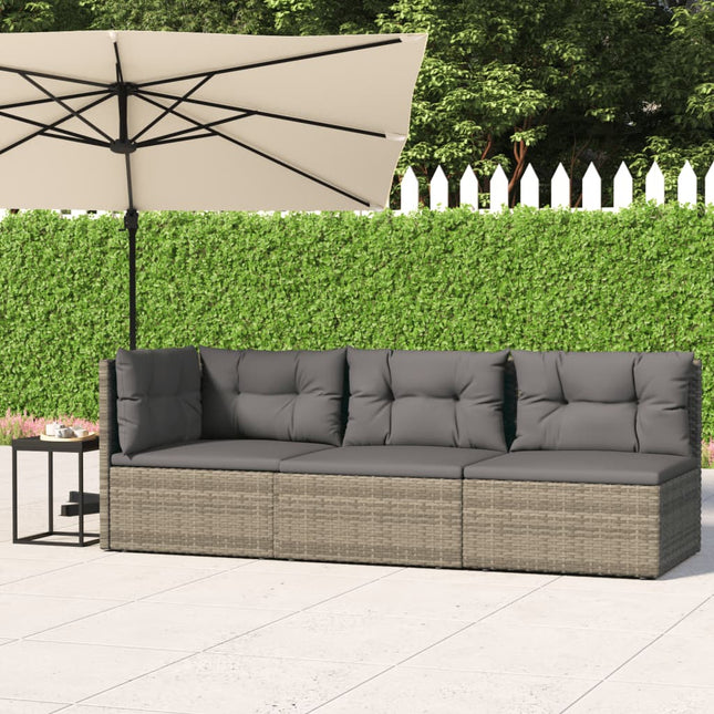 3-Delige Loungeset Met Kussens Poly Rattan Grijs hoek + 2x midden