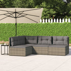 4-Delige Loungeset Met Kussens Poly Rattan Grijs corner + 3x middle