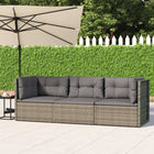 3-Delige Loungeset Met Kussens Poly Rattan Grijs 2x hoek + midden