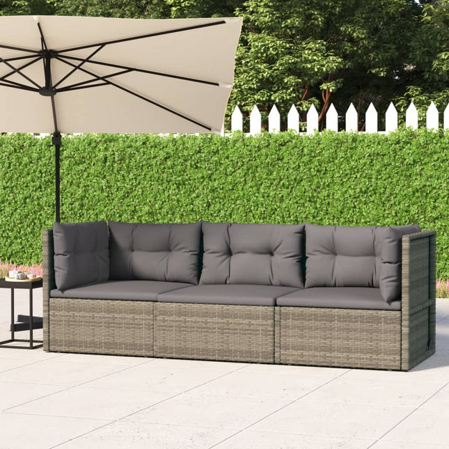 3-Delige Loungeset Met Kussens Poly Rattan Grijs 2x hoek + midden