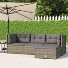 4-Delige Loungeset Met Kussens Poly Rattan Grijs 2x hoek + midden + voetensteun