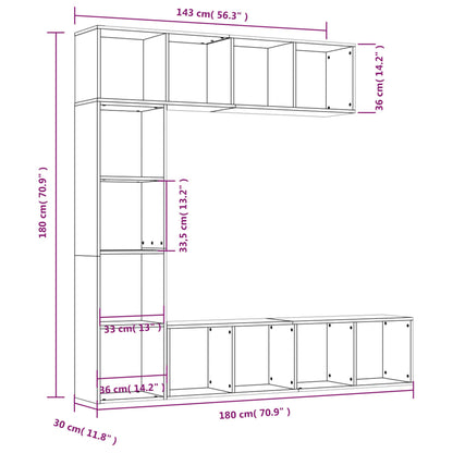 -Delige Boekenkast- / Tv-Meubelset 180X0X180 Cm Gerookt eiken