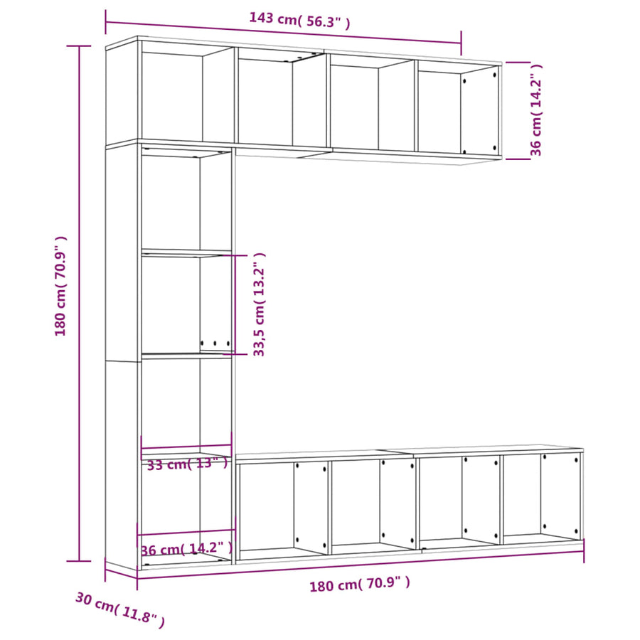 -Delige Boekenkast- / Tv-Meubelset 180X0X180 Cm Gerookt eiken