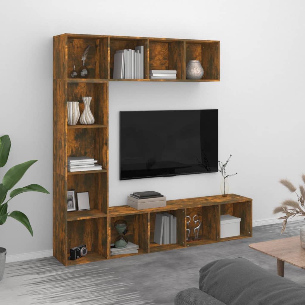-Delige Boekenkast- / Tv-Meubelset 180X0X180 Cm Gerookt eiken