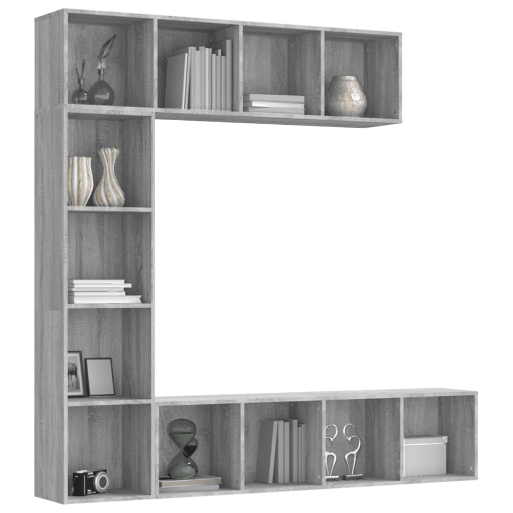 -Delige Boekenkast- / Tv-Meubelset 180X0X180 Cm Grijs sonoma