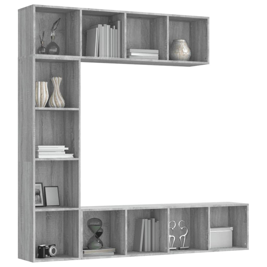 -Delige Boekenkast- / Tv-Meubelset 180X0X180 Cm Grijs sonoma