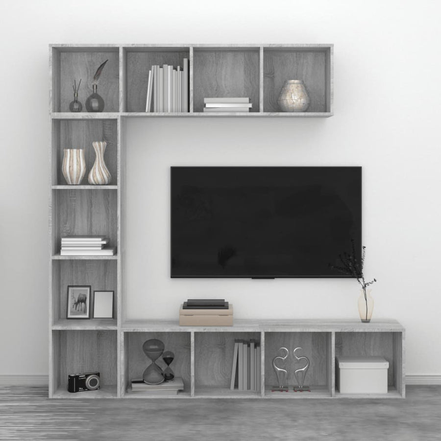 -Delige Boekenkast- / Tv-Meubelset 180X0X180 Cm Grijs sonoma