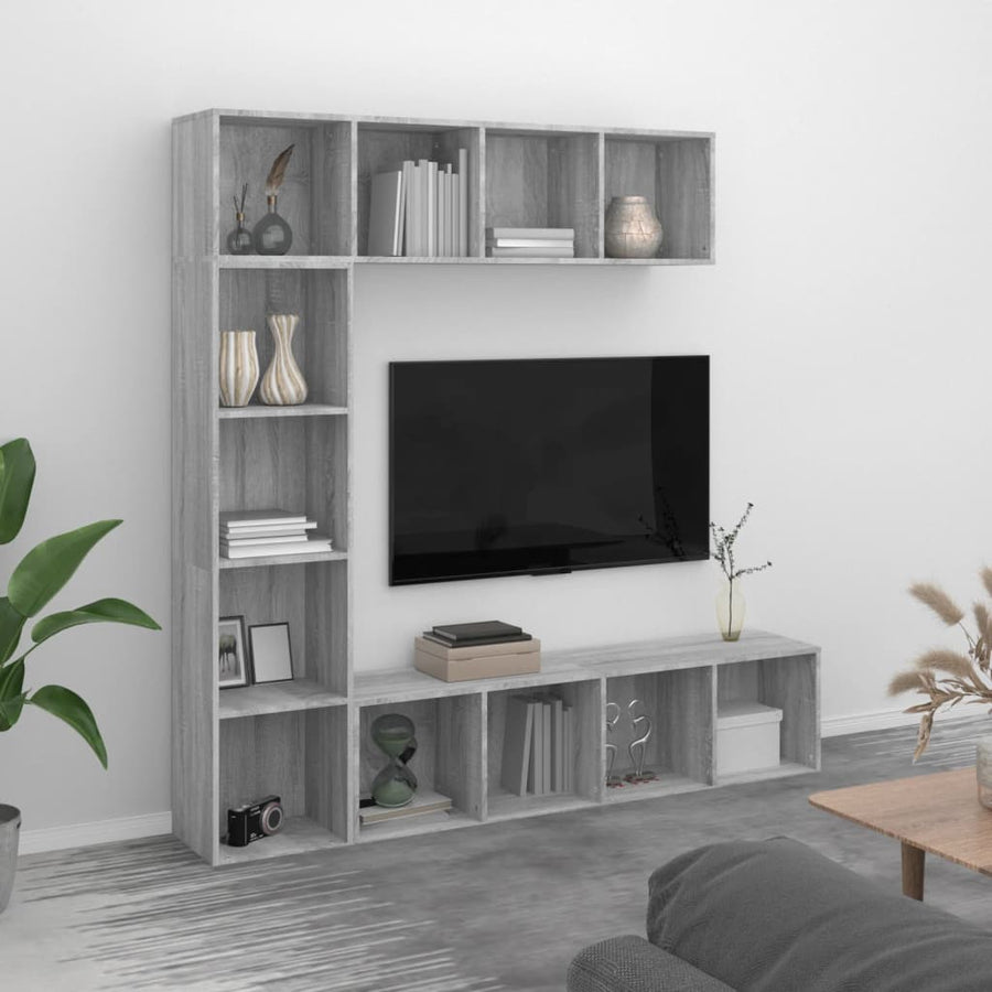 -Delige Boekenkast- / Tv-Meubelset 180X0X180 Cm Grijs sonoma