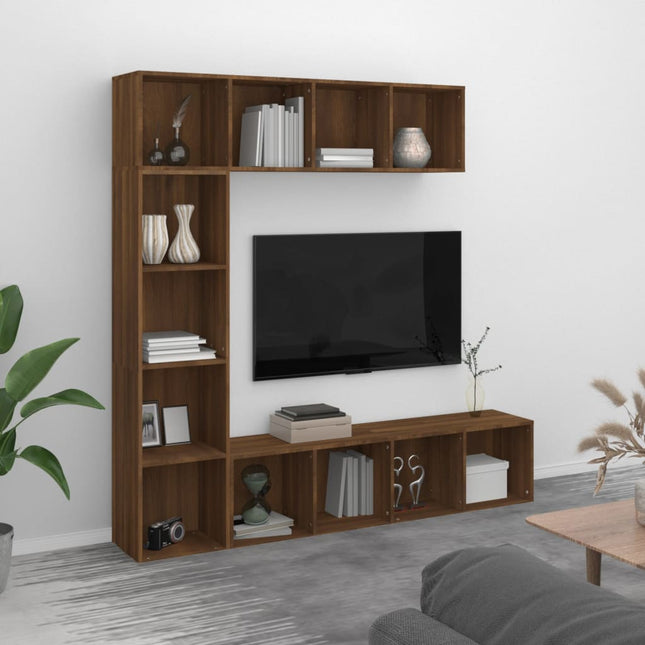 -Delige Boekenkast- / Tv-Meubelset 180X0X180 Cm Bruineiken bruin eikenkleur