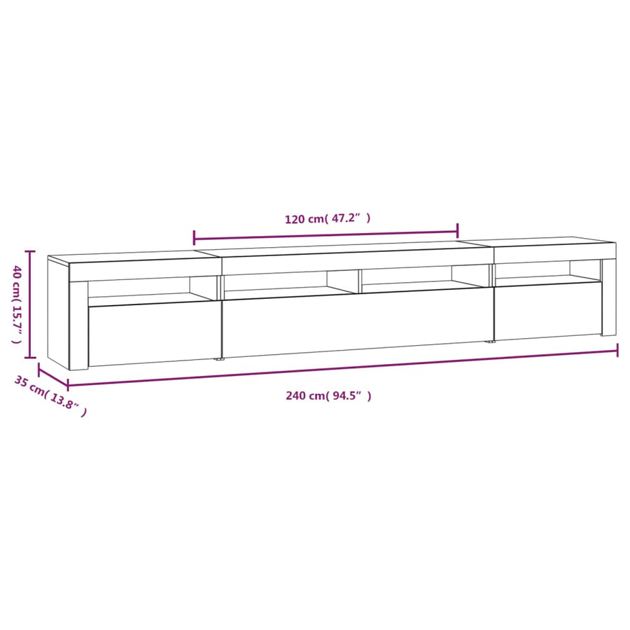 Tv-Meubel Met Led-Verlichting 240 x 35 x 40 cm Wit