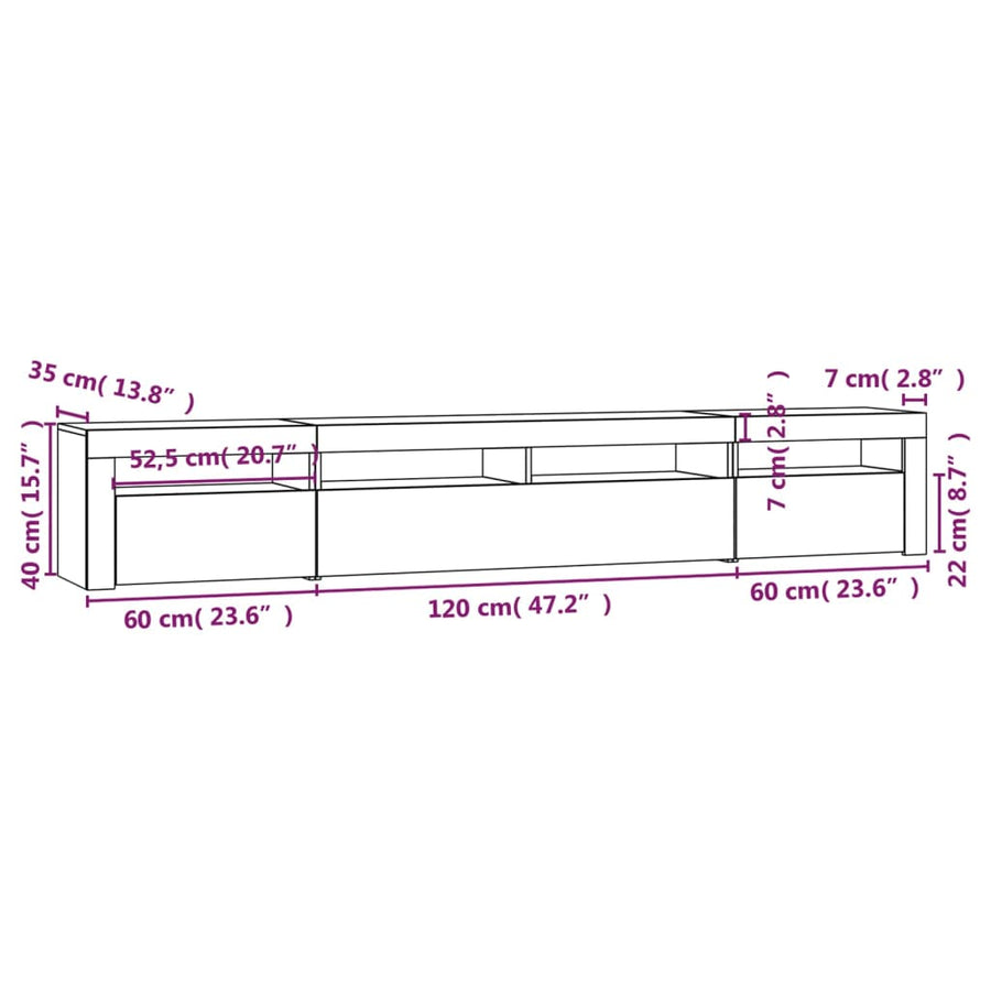 Tv-Meubel Met Led-Verlichting Eiken 240 x 35 x 40 cm Grijs sonoma