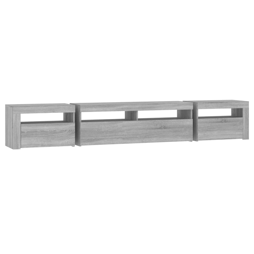 Tv-Meubel Met Led-Verlichting Eiken 240 x 35 x 40 cm Grijs sonoma