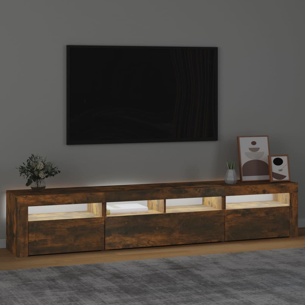 Tv-Meubel Met Led-Verlichting Kleurig 210 x 35 x 40 cm Gerookt eiken