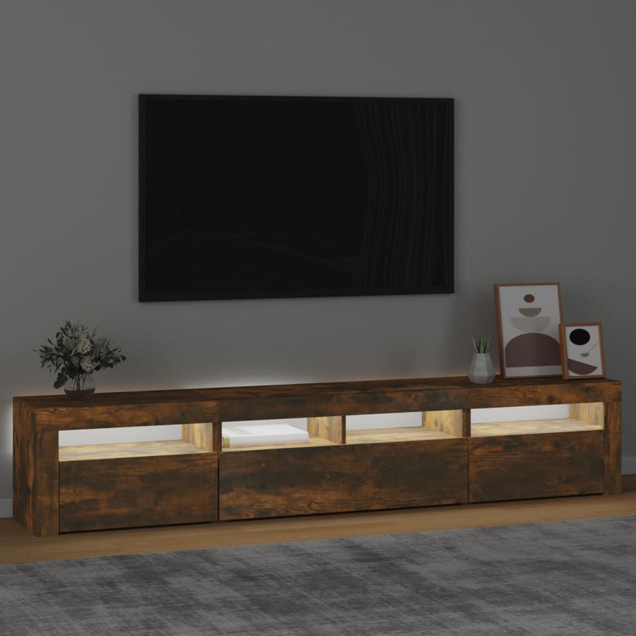 Tv-Meubel Met Led-Verlichting Kleurig 210 x 35 x 40 cm Gerookt eiken