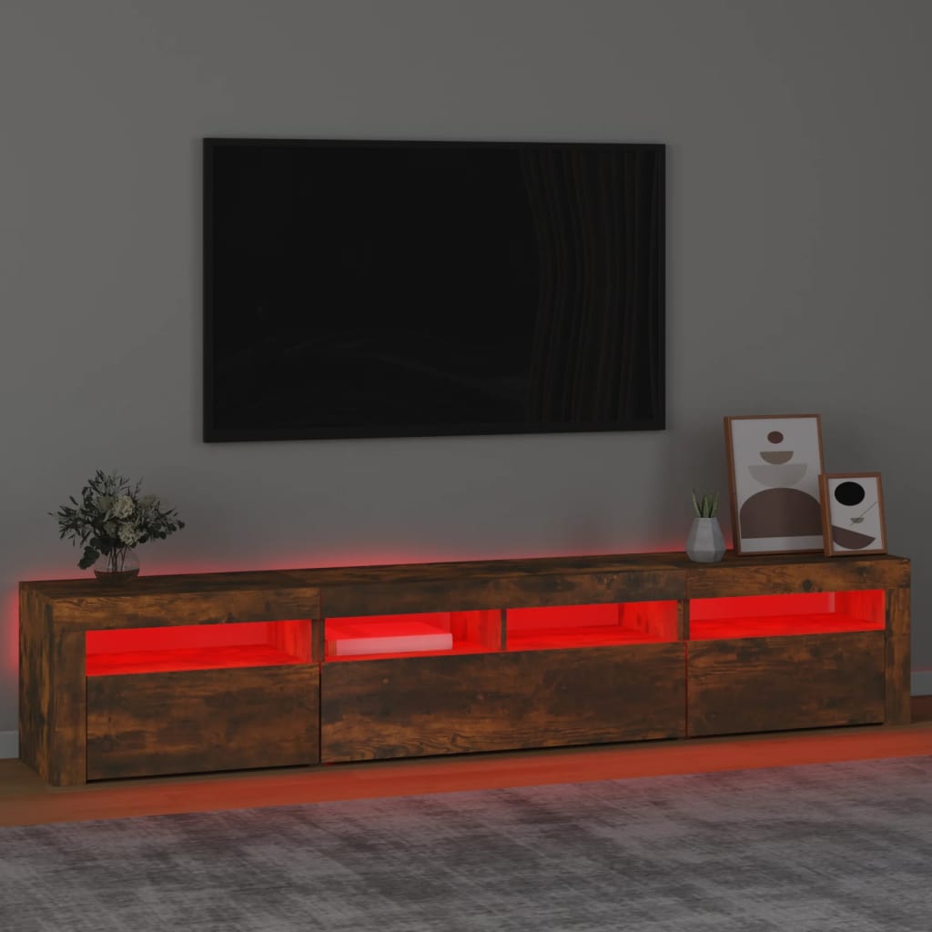 Tv-Meubel Met Led-Verlichting Kleurig 210 x 35 x 40 cm Gerookt eiken