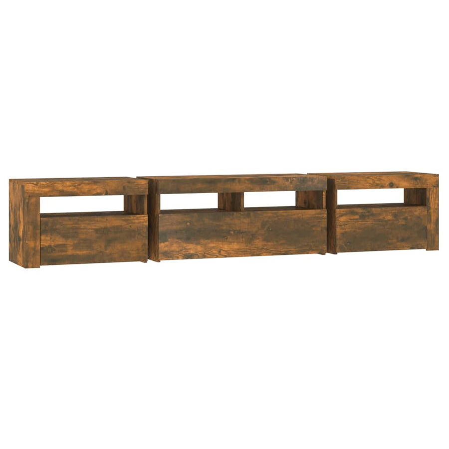 Tv-Meubel Met Led-Verlichting Kleurig 210 x 35 x 40 cm Gerookt eiken