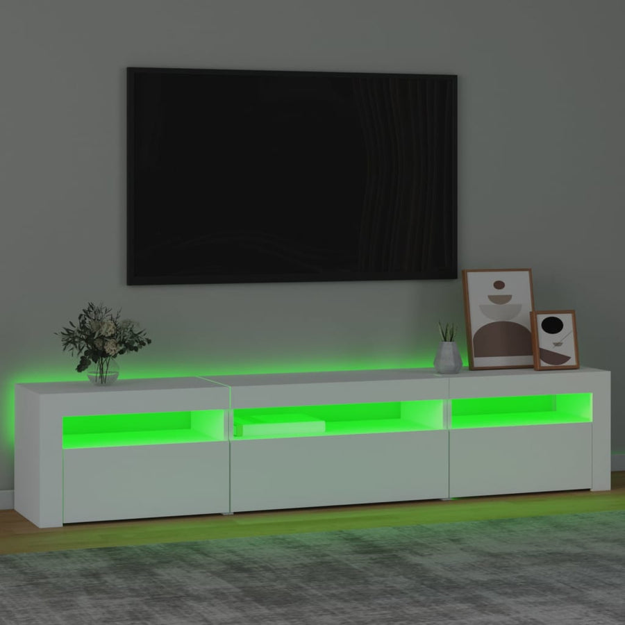 Tv-Meubel Met Led-Verlichting 195 x 35 x 40 cm Wit