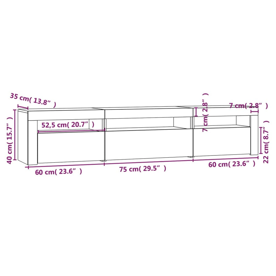 Tv-Meubel Met Led-Verlichting Kleurig 195 x 35 x 40 cm Sonoma eiken