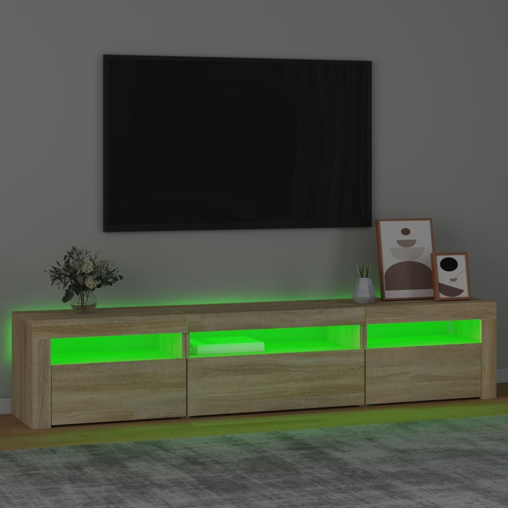 Tv-Meubel Met Led-Verlichting Kleurig 195 x 35 x 40 cm Sonoma eiken