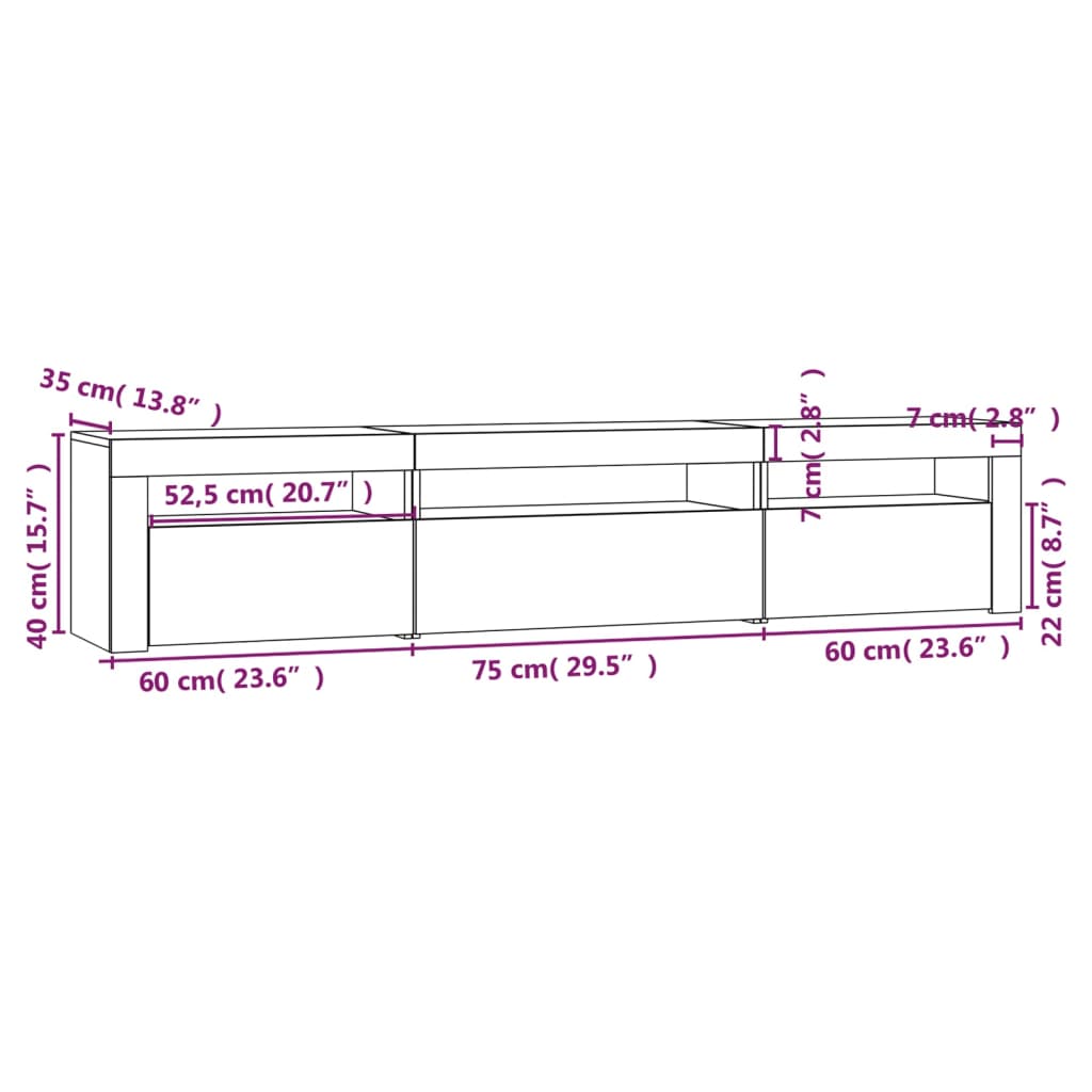 Tv-Meubel Met Led-Verlichting 195X35X40 Cm Gerookt Eikenkleurig 195 x 35 x 40 cm