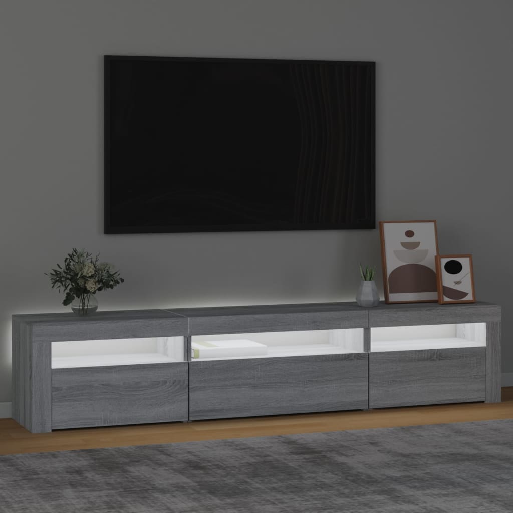 Tv-Meubel Met Led-Verlichting Eiken 195 x 35 x 40 cm Grijs sonoma