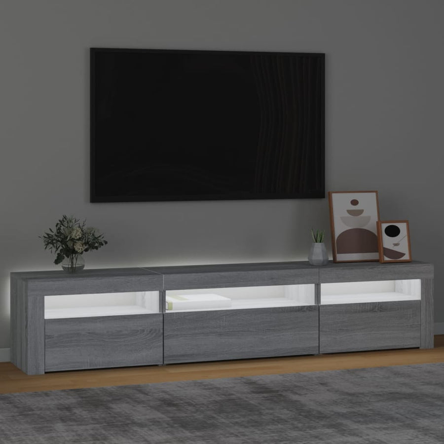 Tv-Meubel Met Led-Verlichting Eiken 195 x 35 x 40 cm Grijs sonoma