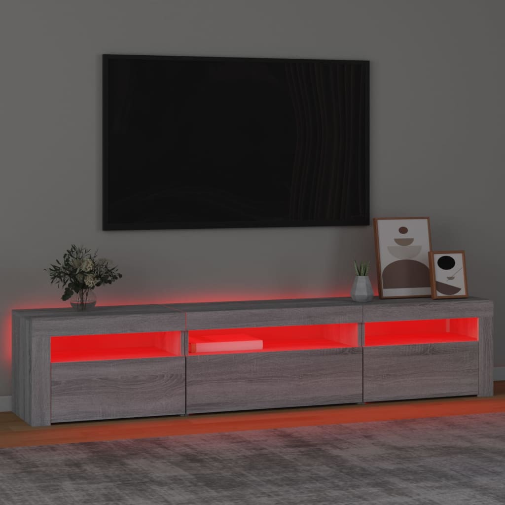 Tv-Meubel Met Led-Verlichting Eiken 195 x 35 x 40 cm Grijs sonoma