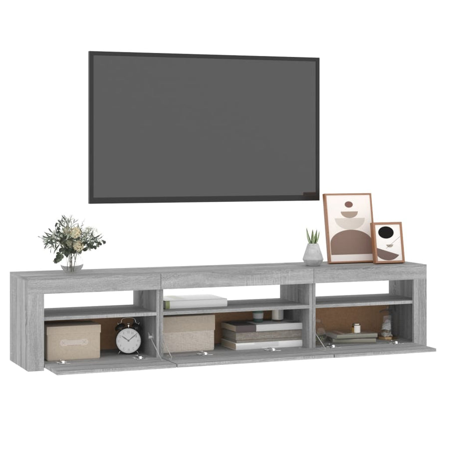 Tv-Meubel Met Led-Verlichting Eiken 195 x 35 x 40 cm Grijs sonoma