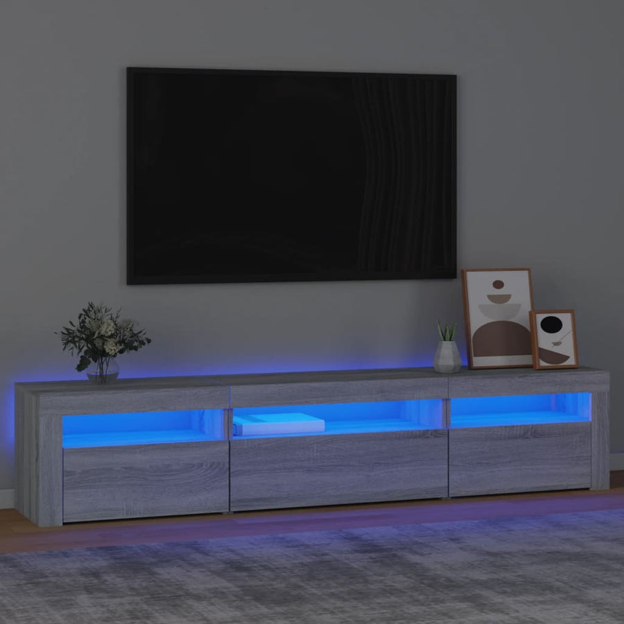 Tv-Meubel Met Led-Verlichting Eiken 195 x 35 x 40 cm Grijs sonoma